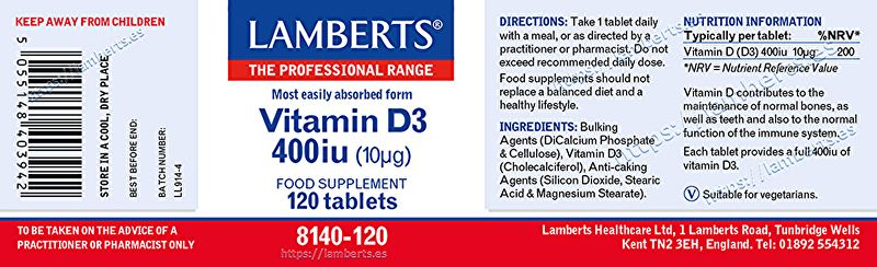 Vitamina D3 400 UI 120 Compresse - LAMBERTS Img 3