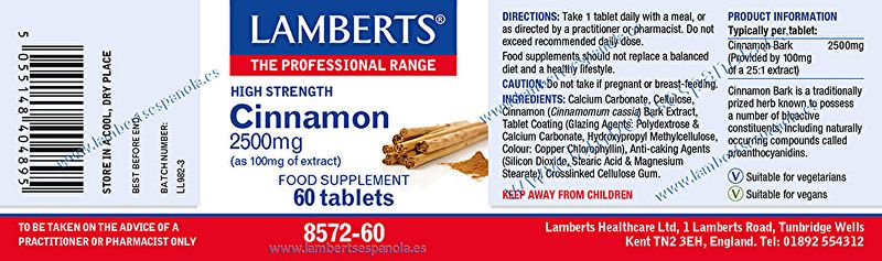 Canela 2500 mg 60 Tabletas - LAMBERTS Img 3