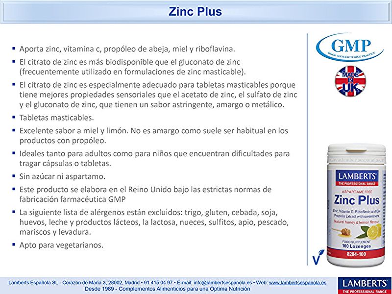 Zinc Plus 100 comprimés - LAMBERTS Img 4