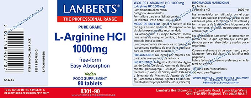 L-Arginina Hidroclorur 90 Rajoles - LAMBERTS Img 2