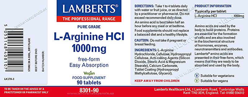 L-Argininhydrochlorid 90 Tabletten - LAMBERTS Img 3