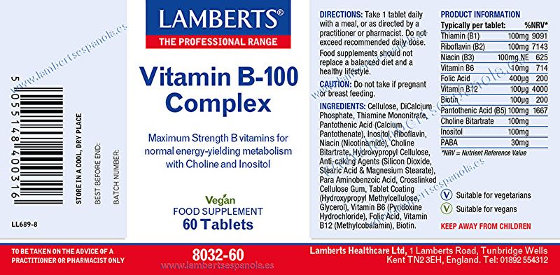 Complex de Vitamines B100 60 Càpsules - LAMBERTS Img 3