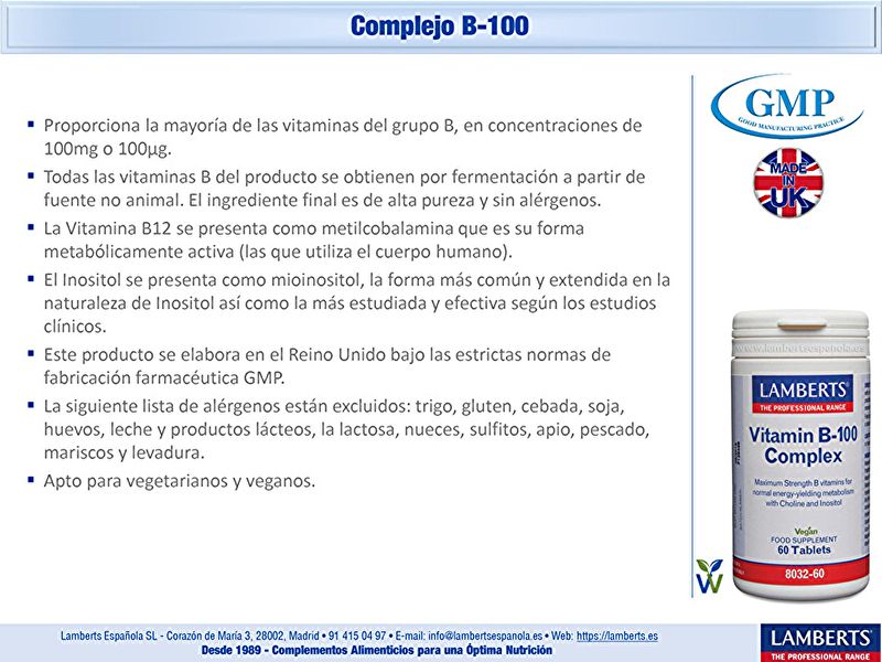 Complesso di vitamina B100 60 capsule - LAMBERTS Img 5