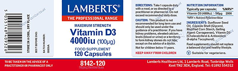 Vitamine D3 4000 UI 120 Gélules. Muscles, système immunitaire Img 3