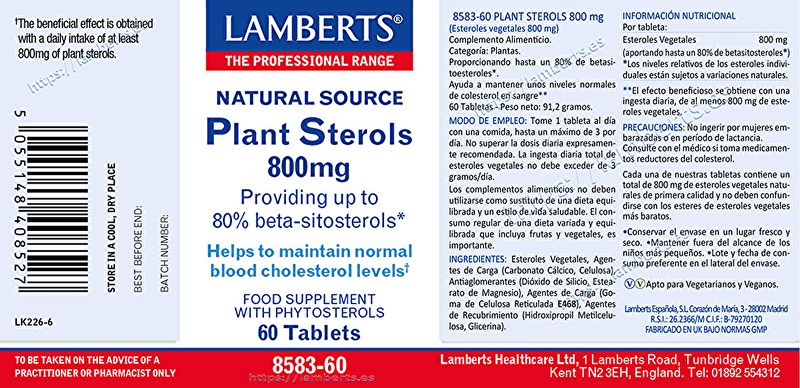 Plant Plant Sterols 800 mg 60 Tablets - LAMBERTS Img 2