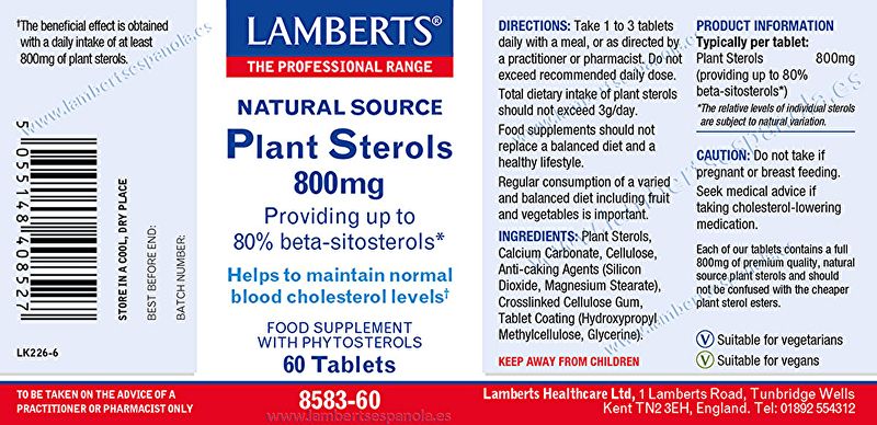 Plant Plant Sterols 800 mg 60 Tablets - LAMBERTS Img 3