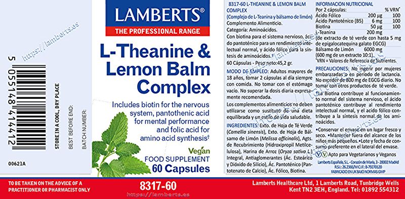 Theanine and Lemon Balm 60 Tablets - LAMBERTS Img 2