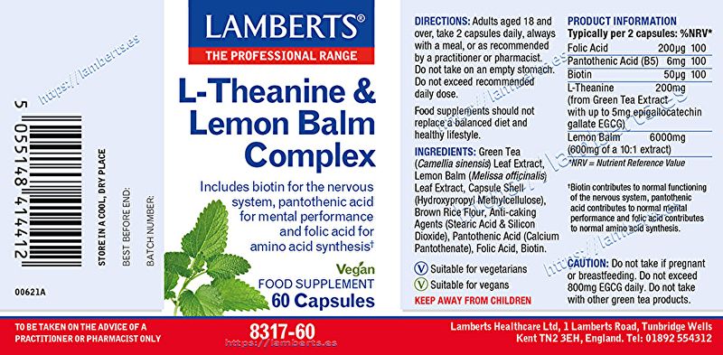 Theanine and Lemon Balm 60 Tablets - LAMBERTS Img 3