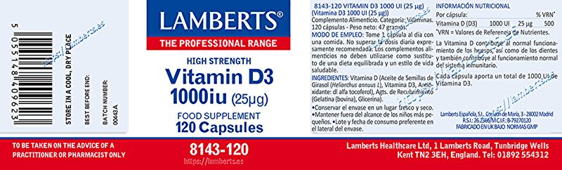 Vitamin D3 1000 IE 120 kapslar - LAMBERTS Img 2