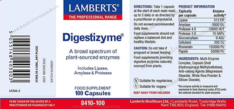 Digestizyme® 100 Càpsules - LAMBERTS Img 2