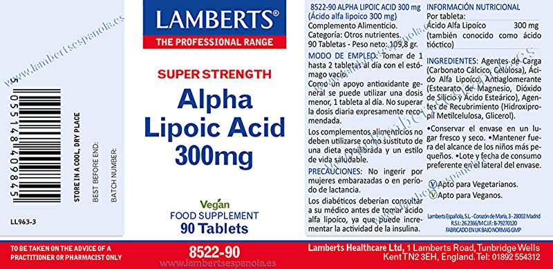 Àcid Alfa Lipoic 90 Tabletes - LAMBERTS Img 2