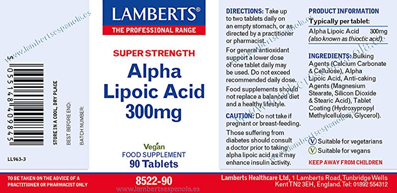 Acido Alfa Lipoico 90 Tabletas - LAMBERTS Img 3