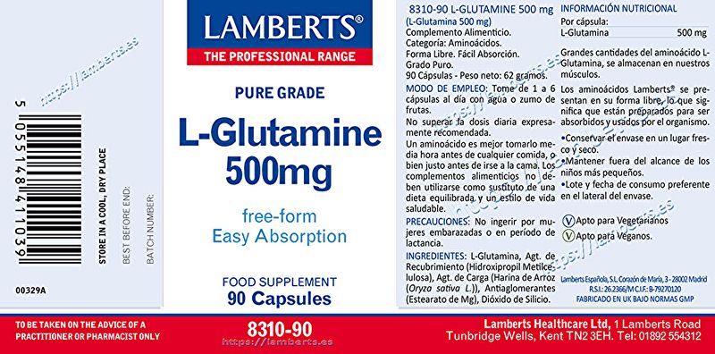 L-Glutamin 500 mg 90 Tabletten - LAMBERTS Img 2