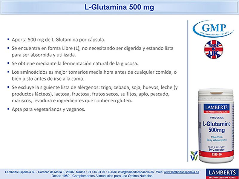 L-Glutamin 500 mg 90 Tabletter - LAMBERTS Img 5