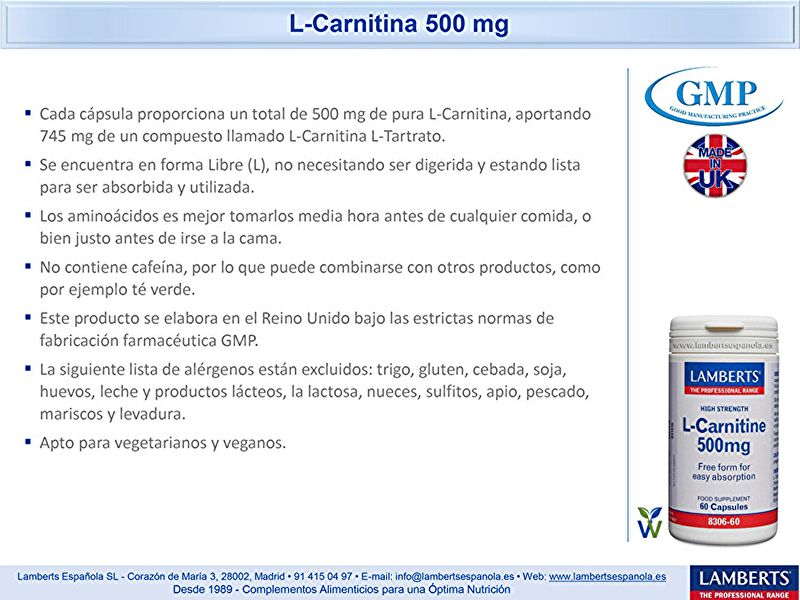 L-Carnitina 500 mg 60 Compresse - LAMBERTS Img 5