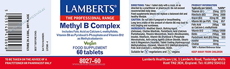 Methyl B Complex 60 Tablets - LAMBERTS Img 3