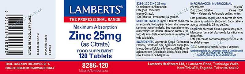 Zinc 25 mg 120 Rajoles - LAMBERTS Img 2