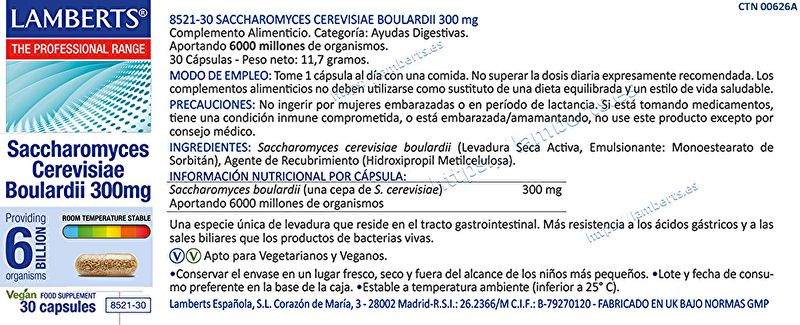 Saccharomyces Boulardii 30 Cápsulas - LAMBERTS Img 2