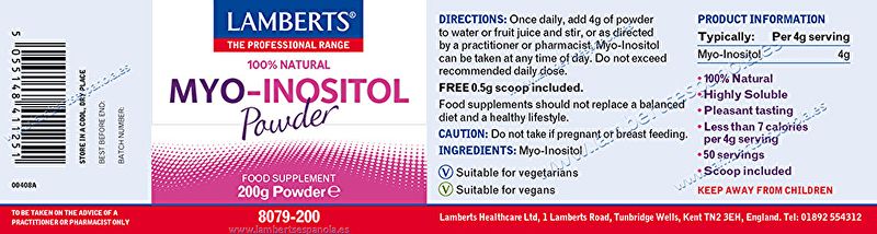 Myo Inositol Pó 100% Natural 200 g - LAMBERTS Img 2