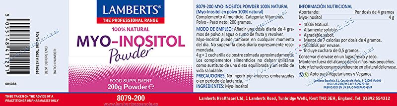 Myo Inositol Pó 100% Natural 200 g - LAMBERTS Img 3