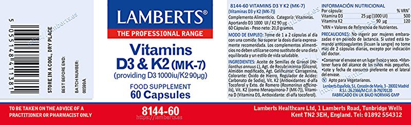 Vitamin D3 and K2 60 Capsules - LAMBERTS Img 2