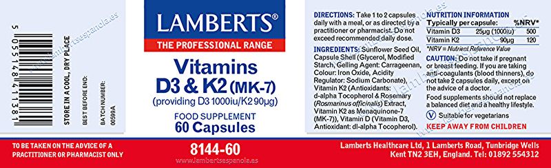 Vitamin D3 and K2 60 Capsules - LAMBERTS Img 3