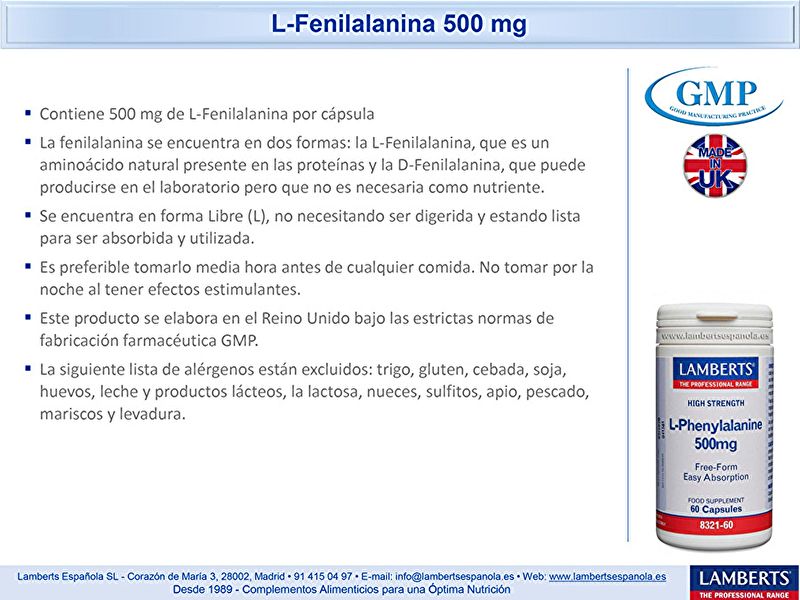 L-Fenilalanina 500 mg 60 Càpsules - LAMBERTS Img 5