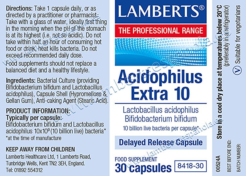 Acidophilus Extra 10 30 Cápsulas - LAMBERTS Img 3