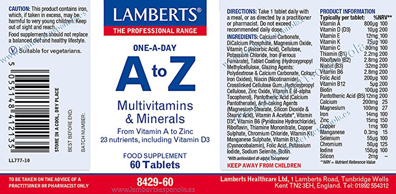 Multivitaminas e Minerais de A a Z 60 Comprimidos Img 3