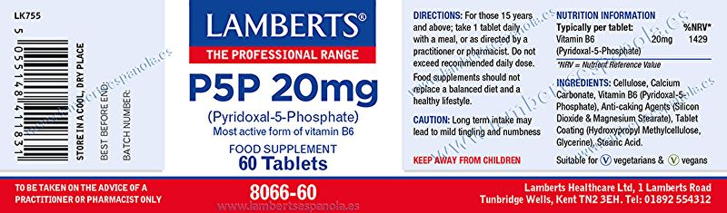 P5P 20 mg (Pyridoxal 5 phosphate) 60 Comprimés Img 3