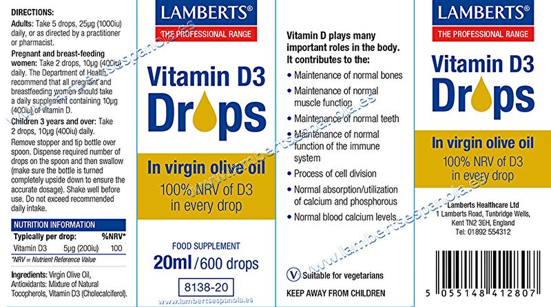 Vitamin D3 20 ml. Flytande i droppar - LAMBERTS Img 3