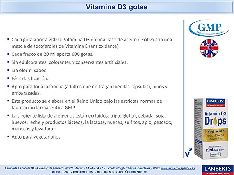 Vitamin D3 20 ml. Flytande i droppar - LAMBERTS Img 4