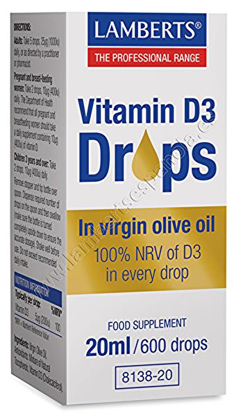 Vitamin D3 20 ml. Flytande i droppar - LAMBERTS