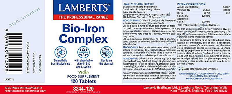 Vegan Iron Complex 120 Tablets - LAMBERTS Img 2