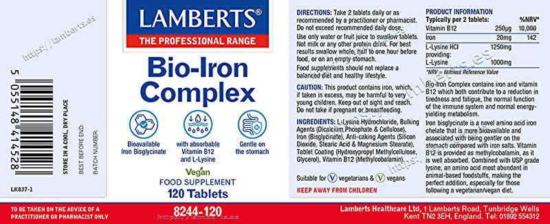 Vegan Iron Complex 120 Tablets - LAMBERTS Img 3