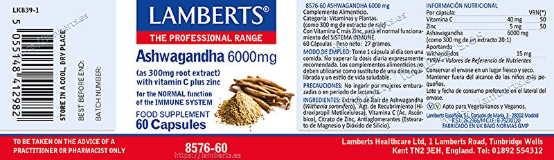 Ashwagandha 6000 mg 60 Cápsulas - LAMBERTS Img 2