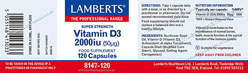 D-vitamin 2000 IE 120 kapslar - LAMBERTS Img 3