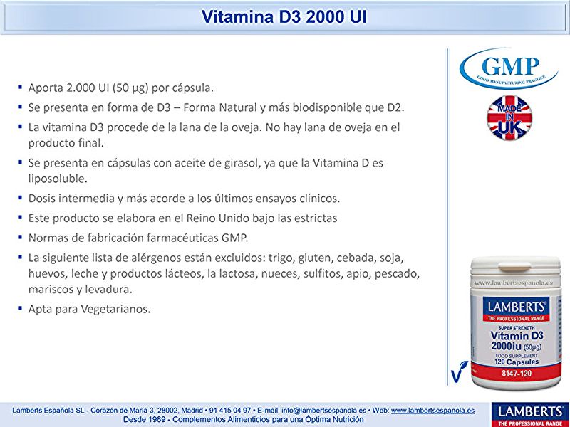 Vitamina D 2000 UI 120 Cápsulas - LAMBERTS Img 5