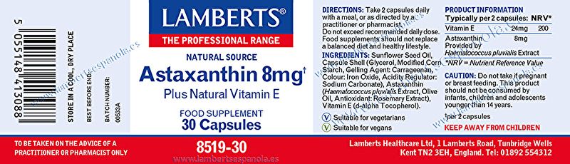 Astaxanthine met vitamine E 30 capsules - LAMBERTS Img 3