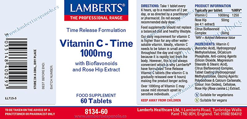 Vitamine C Tijd 60 tabletten Aanhoudende afgifte Img 4