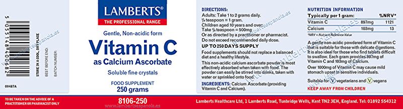 Ascorbat de calci 250 g - LAMBERTS Img 3