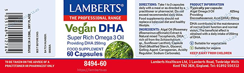 DHA Vegano 250 mg 60 Capsule - LAMBERTS Img 3