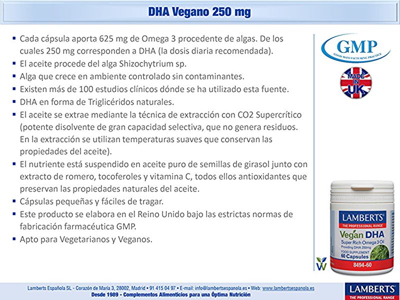 Vegan DHA 250 mg 60 Cápsulas - LAMBERTS Img 5