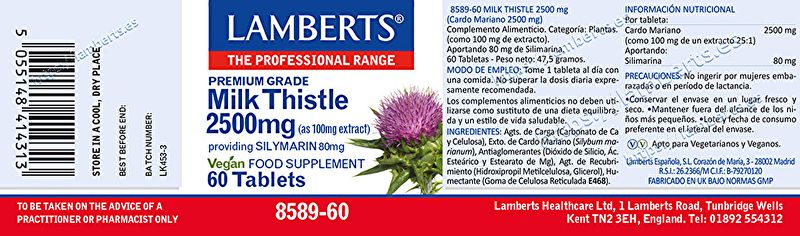 Milk Thistle 2,500 mg 60 Tablets - LAMBERTS Img 2