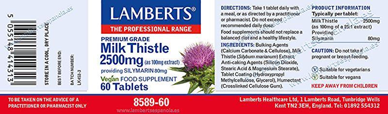 Milk Thistle 2,500 mg 60 Tablets - LAMBERTS Img 3