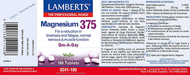 Magnesium  375 180 Tablets - LAMBERTS Img 2