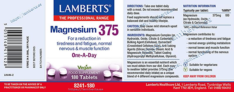 Magnesium  375 180 Tablets - LAMBERTS Img 3