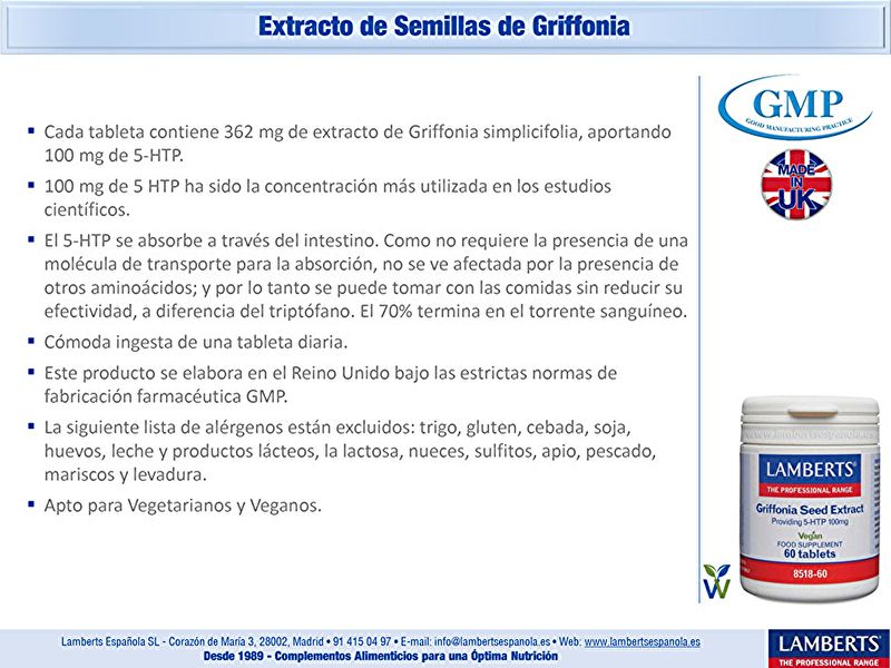 5 HTP 100 mg Extracte de Llavor de Griffonia 60 Comprimits Img 4