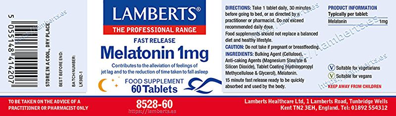 Melatonin 1 mg 60 tablets - LAMBERTS Img 2