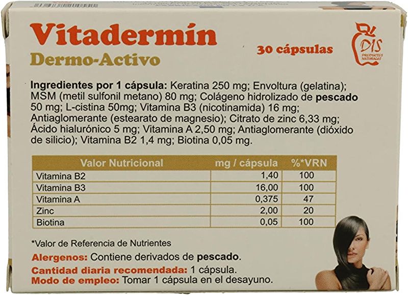 Vitadermin 30 Cápsulas 500 mg - DIETETIC INTERNATIONAL SYSTEM Img 2